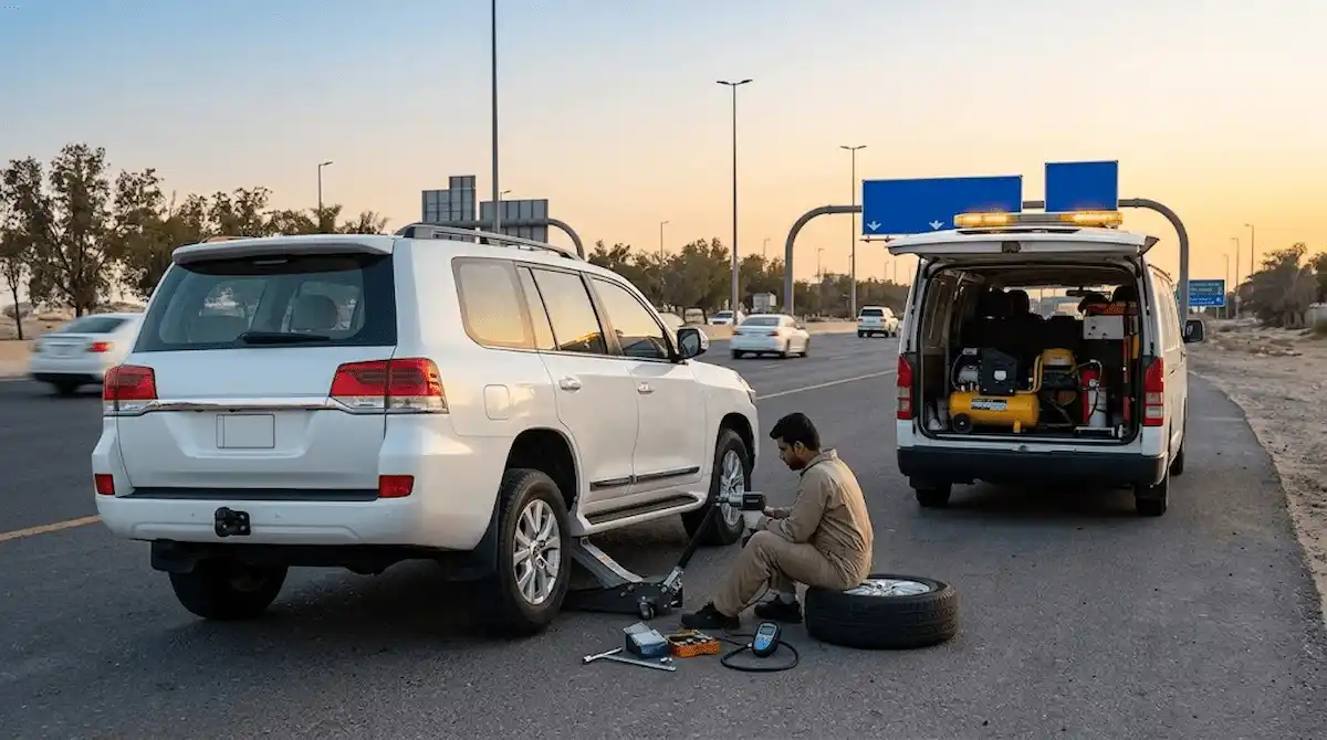بنشر متنقل وتصليح إطارات على الطريق