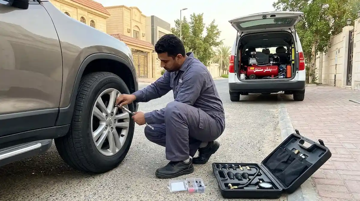 خدمة تبديل بلف التاير عند البيت في الكويت